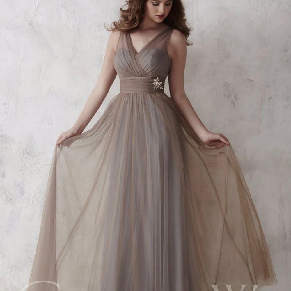Christina Wu Celebration Bridesmaid Dress A-Line Tulle V-Neck Java Color Size 10